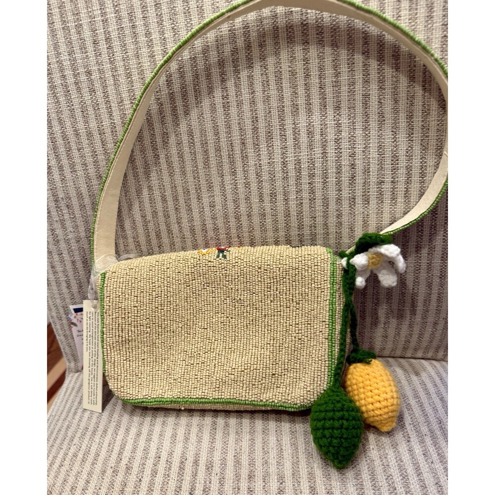 Viral Aperol Spritz Beaded Bag Fruit & Flower Shoulder Bag w/ Lemon Charm, Green - Picture 3 of 3